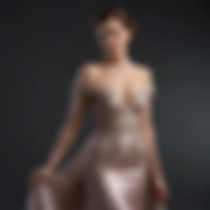 Sophisticated off-the-shoulder gown illuminated by soft ambient lighting.