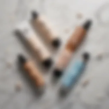 A flat lay of various BB creams on a marble surface