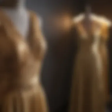 Elegant gold bridesmaid dress on display