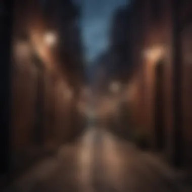 Eerie alleyway with dimly lit streetlights