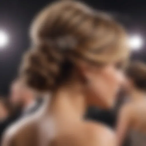 A glamorous updo worn by a popular celebrity at a major award show, showcasing intricate styling techniques.