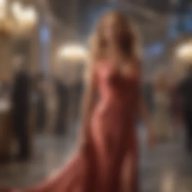 Evening Elegance Sophisticated woman with long flowing hair wearing a chic evening gown at a glamorous event