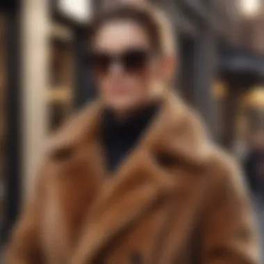 Fashionable woman over 40 in a luxury designer coat and oversized sunglasses