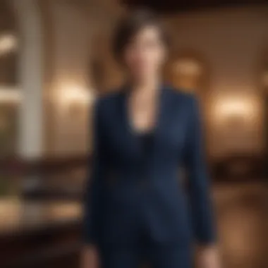 Tailored Sophistication Classy lady with short hair wearing a tailored pantsuit and statement accessories