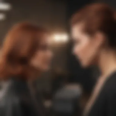 Hair stylist discussing color options with client