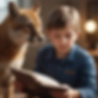 Child engaging with an interactive animal-themed book