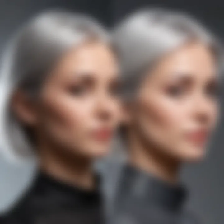 Before and after illustration showcasing the transformation to silver hair using toner.