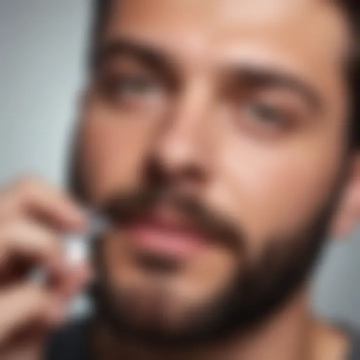 Close-up of a man applying wax on facial hair