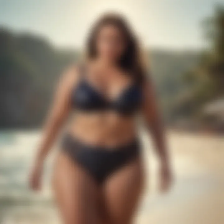 Trendy plus size bikini set modeled on the beach