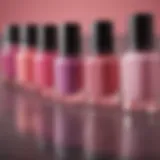 A palette showcasing various pink nail polish shades ranging from pastel to vibrant tones