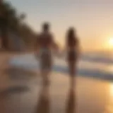 Couples Walking Along Secluded Beach at Sunset