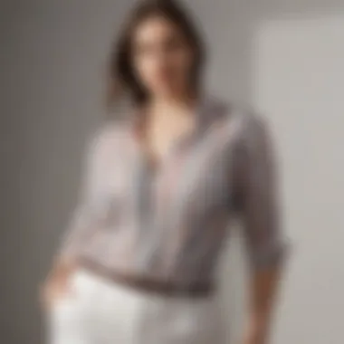 Chic Stripes Confident Curvy Woman in Striped Blouse and White Pants