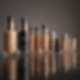 An elegant display of various foundation bottles suitable for mature skin