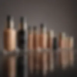 An elegant display of various foundation bottles suitable for mature skin