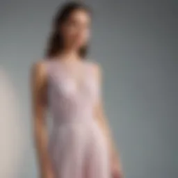 Elegant designer midi dress in soft pastel hues perfect for a wedding setting