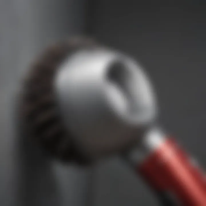 A close-up of a diffuser attachment on a hairdryer, emphasizing its design and functionality.