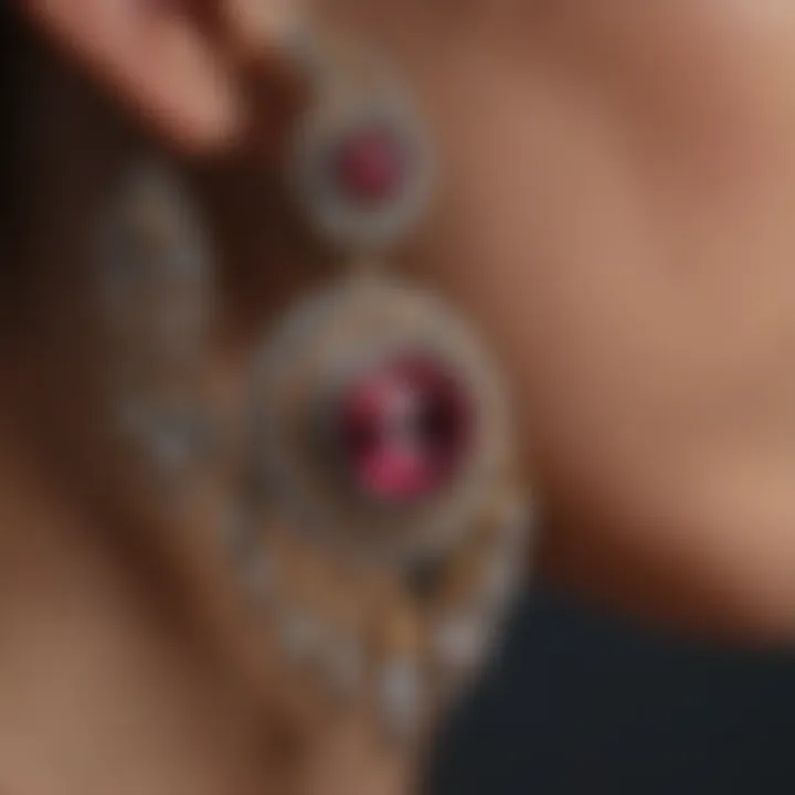 Close-up of different materials used in earring piercings, highlighting textures and colors