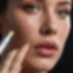 Close-up of a person applying concealer to a cold sore.
