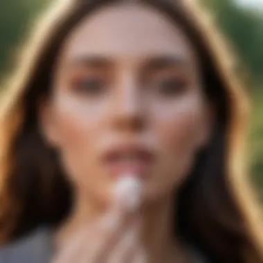 Applying Lip Balm Outdoors Person applying lip balm outdoors