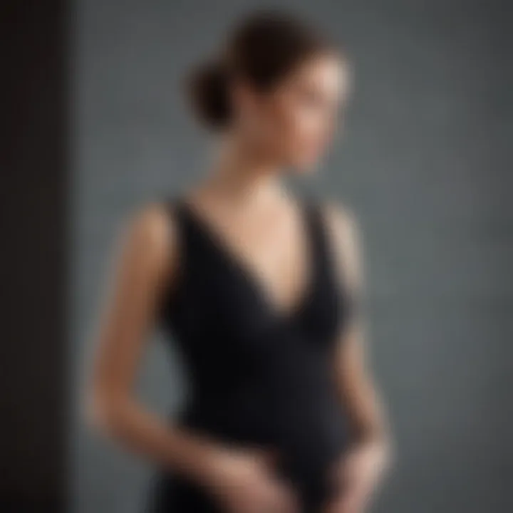 Pregnant woman in a sleek black dress