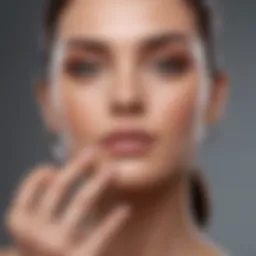 Elegant woman applying primer on her face