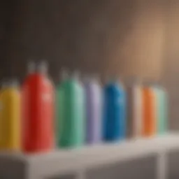 A vibrant display of various shampoo bottles representing different brands