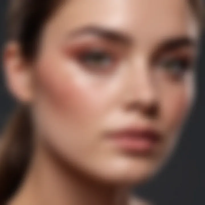 Brush sweeping blush on model's cheekbones