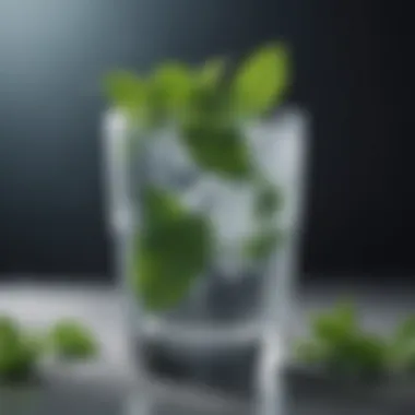 Glass of carbonated water with mint leaves