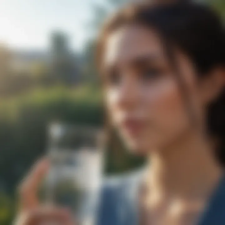 Person enjoying a glass of carbonated water outdoors