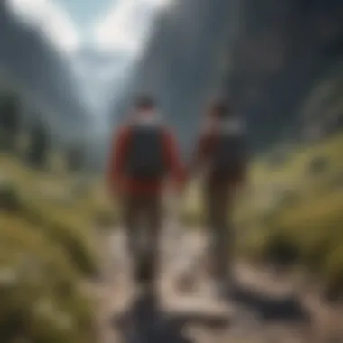 Couples hiking through a scenic mountain trail