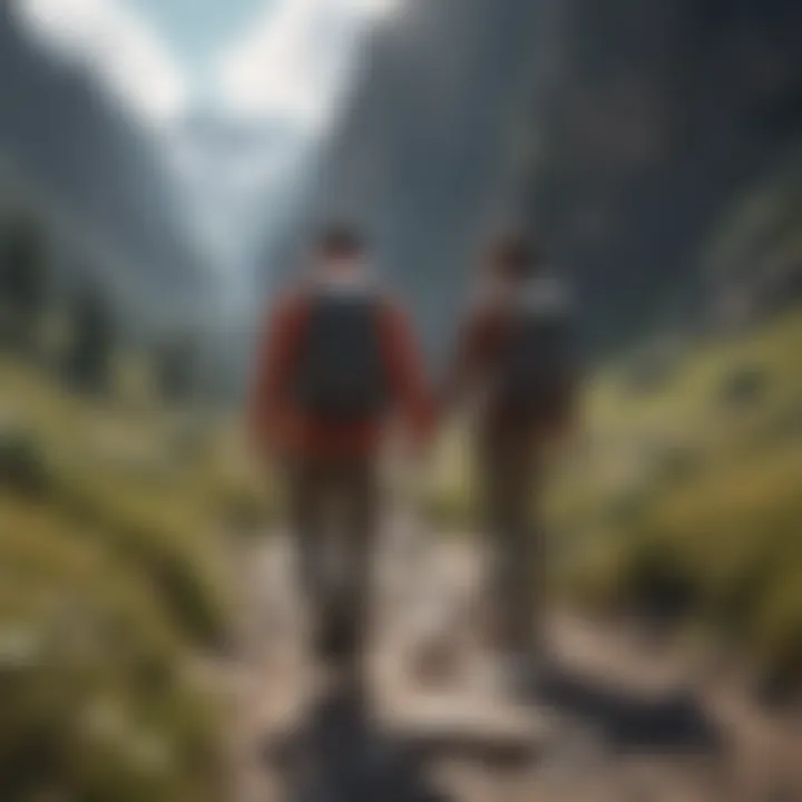 Couples hiking through a scenic mountain trail