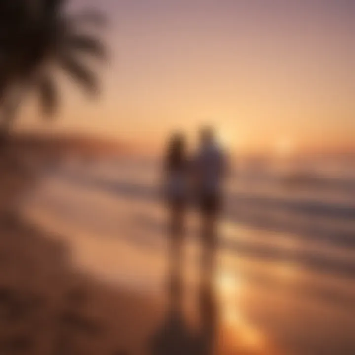 A couple enjoying a sunset on a remote beach