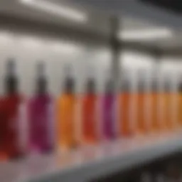 Vibrant serum bottles lined up on a shelf