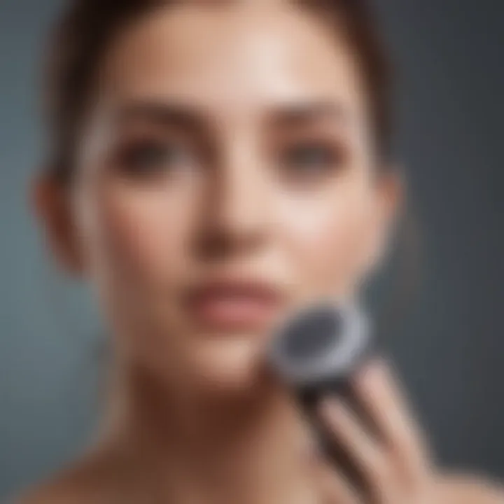 A close-up of a person using a cleansing brush on their skin.