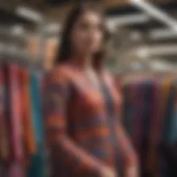 A vibrant display of fair trade garments showcasing unique textile patterns