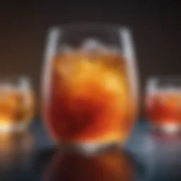 A glass of kombucha tea with bubbles and vibrant colors