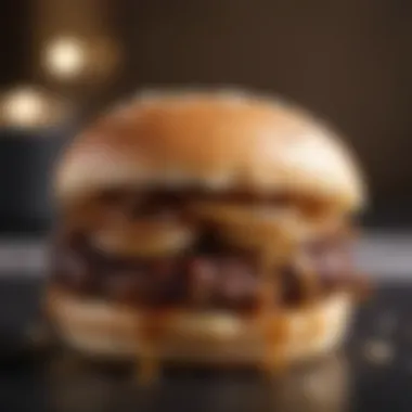 Close-up of caramelized onions on a burger patty