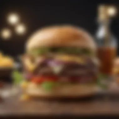 Gourmet Burger Delight Gourmet burger featuring caramelized onions and Swiss cheese