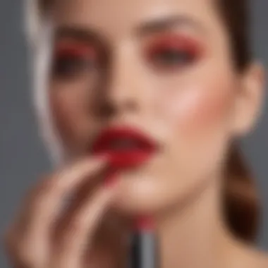 A makeup artist applying Lancôme Red Haute Lipstick