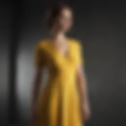 Stylish mustard yellow dress showcased on a mannequin