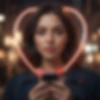 Navigating love in the digital realm Online dating app interface with heart icon