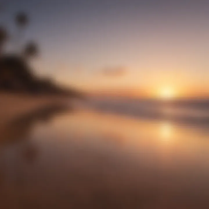 Romantic sunset view over a tranquil beach