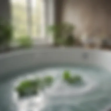 Tranquil Magnesium Bath Experience A serene bath scene showcasing magnesium bath flakes in tranquil water with sweet birch leaves