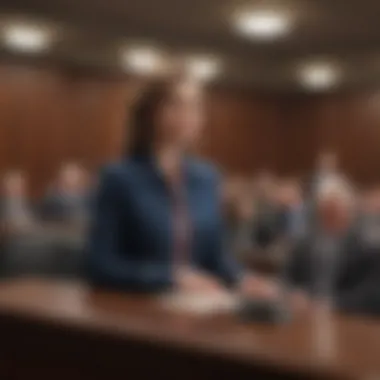 A courtroom scene depicting civil liberties advocacy