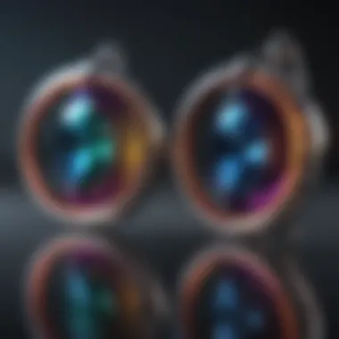 Vibrant Reflections of Titanium A close-up of colorful titanium earrings reflecting light