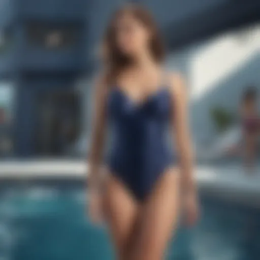 Stylish navy blue one piece swimsuit showcasing elegant design