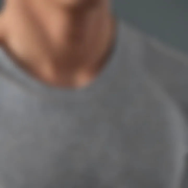 Close-up view of fabric texture of thick neckline t-shirt