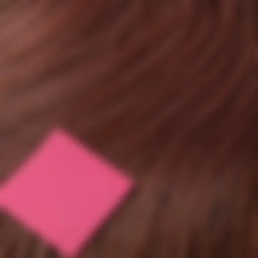 A vibrant pink hair dye swatch on a brown hair background showcasing the blend of colors