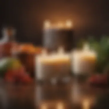 An arrangement of organic candle ingredients like wax, essential oils, and wicks