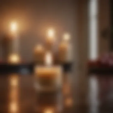 Close-up of a candle being lit, with a natural setting in the background